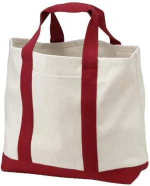 Reusable Grocery Tote Bags with Front Pocket Heavy Duty Canvas Shopping Totes for Beach, Travel, Picnics by TBF Bags (Red)