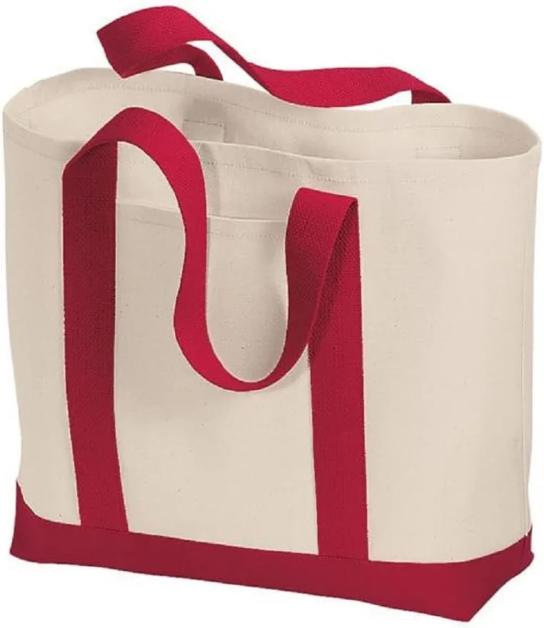 Reusable Grocery Tote Bags with Front Pocket Heavy Duty Canvas Shopping Totes for Beach, Travel, Picnics by TBF Bags (Red)