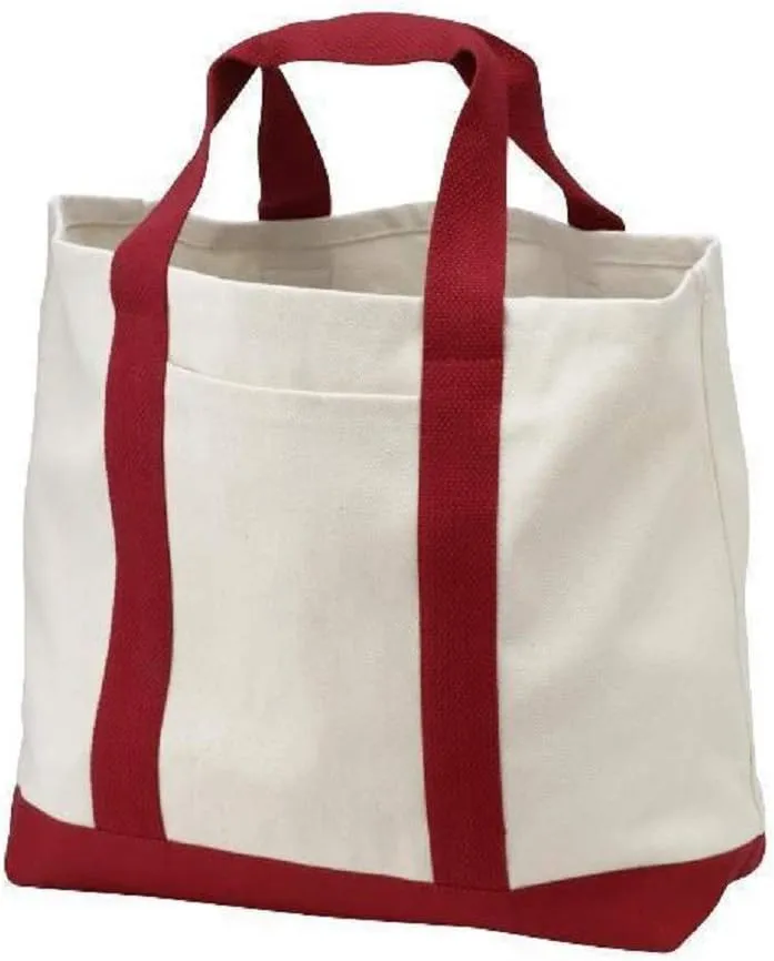 Reusable Grocery Tote Bags with Front Pocket Heavy Duty Canvas Shopping Totes for Beach, Travel, Picnics by TBF Bags (Red)
