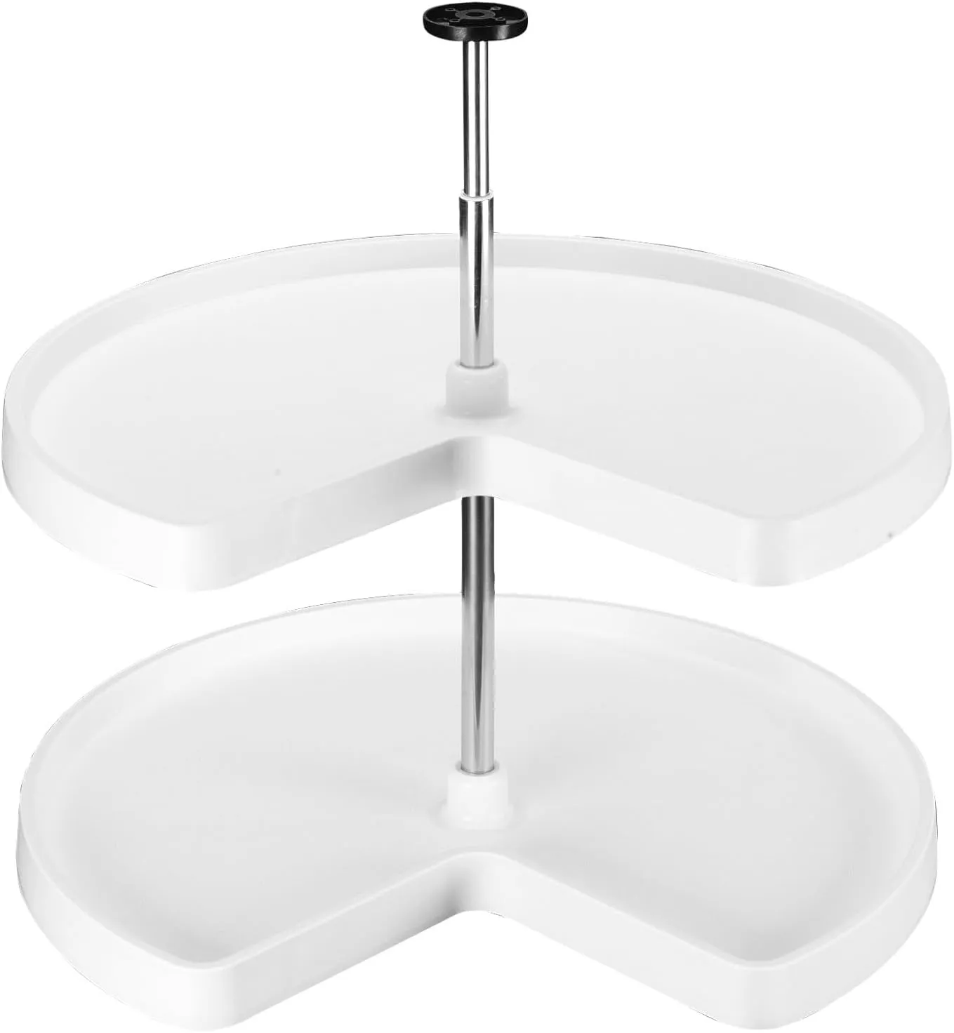 Rev-A-Shelf 2 Tier Kidney Cut Lazy Susan for Corner Base Cabinets, Plastic, 28" Double Shelf Swivel Kitchen Spice/Can Organizer, White, 3472-28-11-52