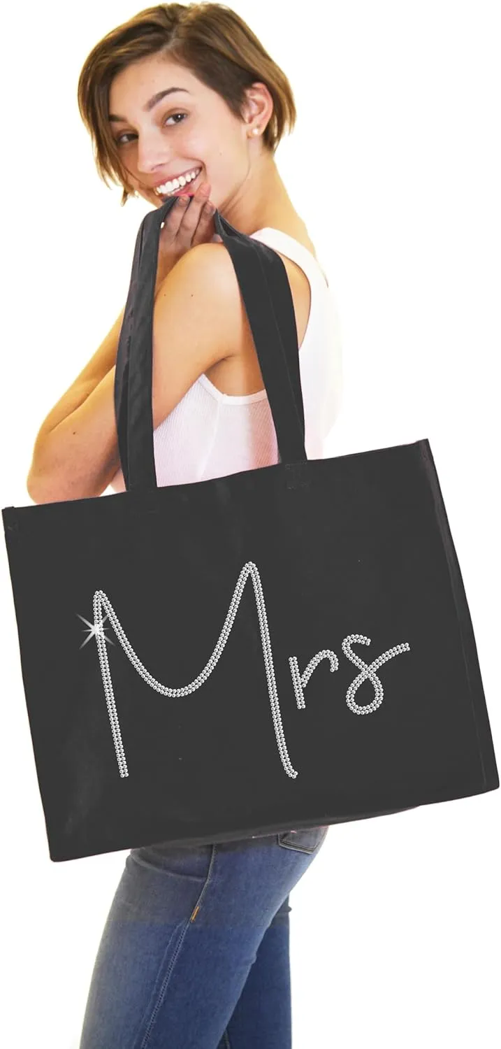 RhinestoneSash Bride & Bridal Party XL 18" x 14" Tote Bag - Bride, Bridesmaid, Maid of Honor Bridal Shower Gift