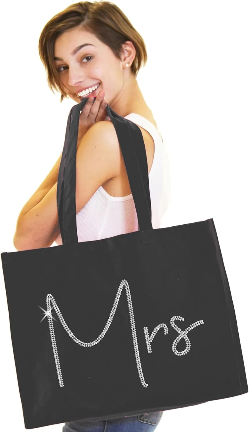 RhinestoneSash Bride & Bridal Party XL 18" x 14" Tote Bag - Bride, Bridesmaid, Maid of Honor Bridal Shower Gift