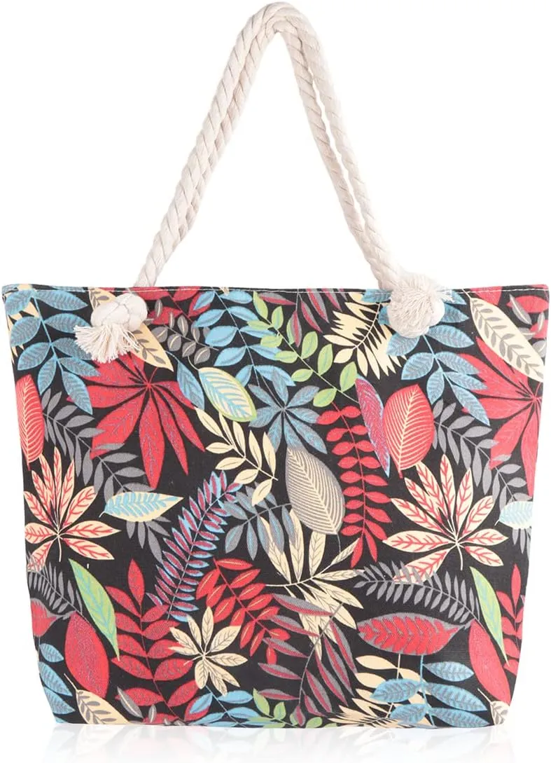 RIAH FASHION Large Reusable Eco Shopper Beach Tote - Canvas Fabric Travel Shoulder Bag Plaid Stripe, Animal, American Flag