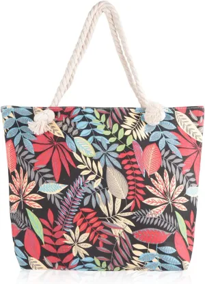 RIAH FASHION Large Reusable Eco Shopper Beach Tote - Canvas Fabric Travel Shoulder Bag Plaid Stripe, Animal, American Flag