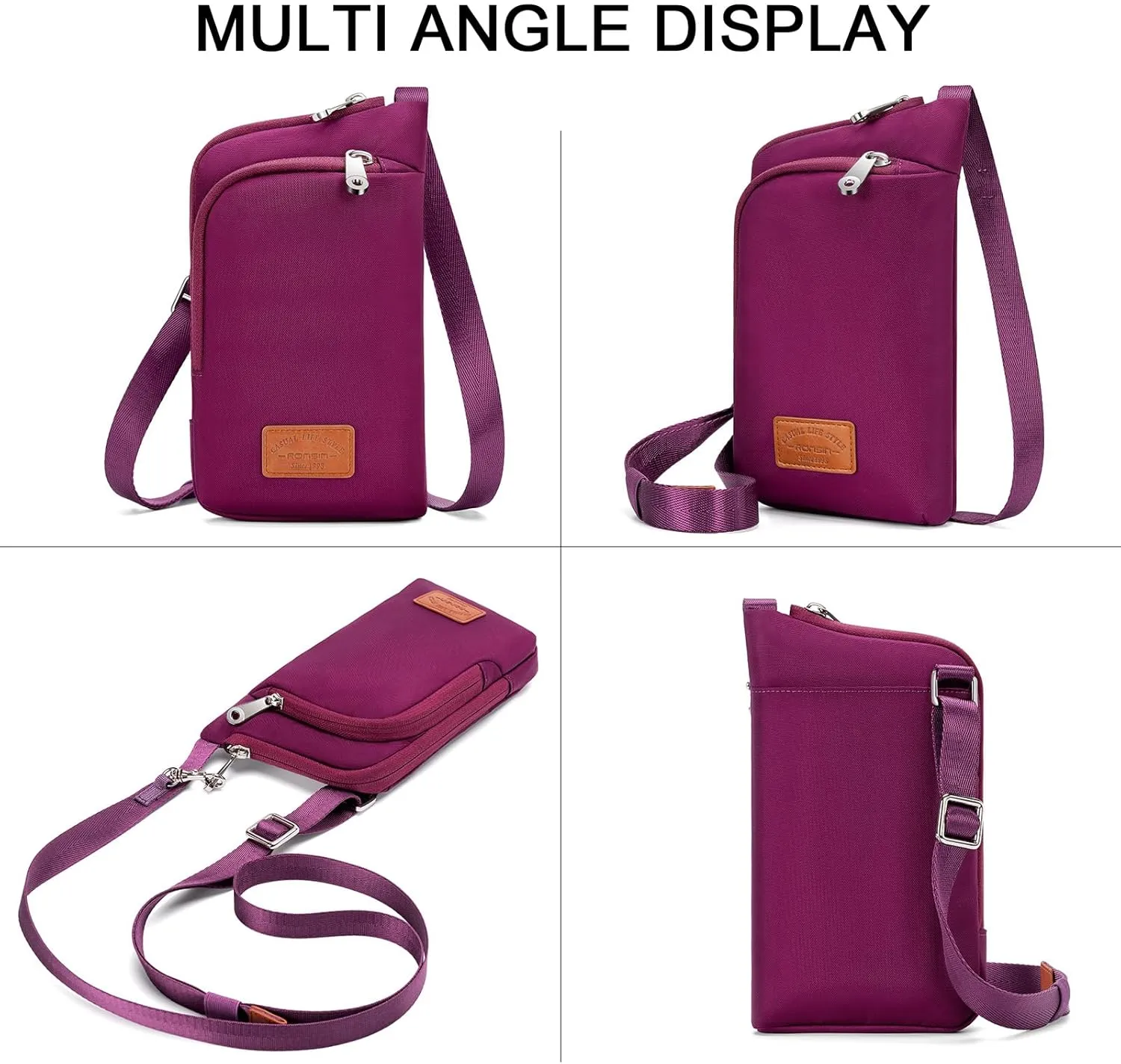 RONSIN Women Crossbody Bag Nylon Cell Phone Purses Wallet Travel Pouch Shoulder Strap with Anti Theft Locking Zipper