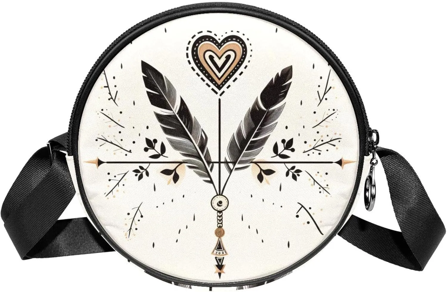 Round Cross Body Bag, Womens Purses, Long Strap Crossbody Bag for Traveling, arrow feather and heart love