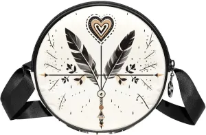 Round Cross Body Bag, Womens Purses, Long Strap Crossbody Bag for Traveling, arrow feather and heart love
