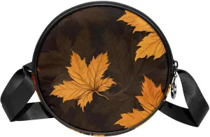 Round Cross Body Bag, Womens Purses, Long Strap Crossbody Bag for Traveling, maple leaves