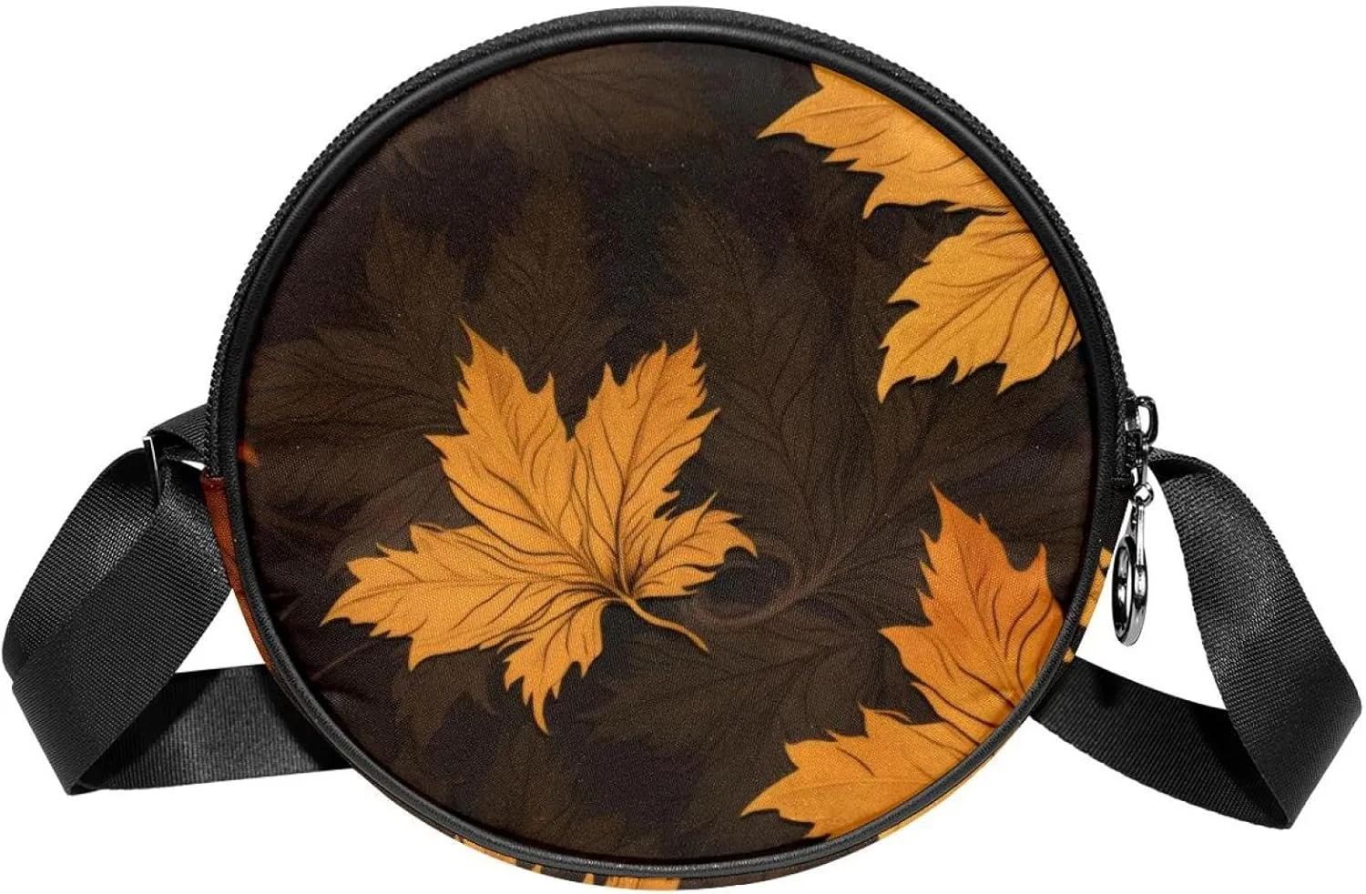 Round Cross Body Bag, Womens Purses, Long Strap Crossbody Bag for Traveling, maple leaves