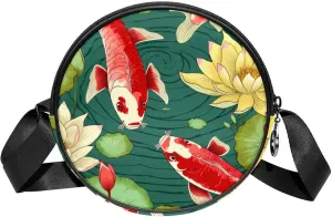 Round Purses for women crossbody bag, Small Shoulder Bag, art pattern Pond fish
