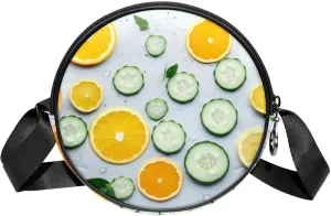 Round Purses for women crossbody bag, Small Shoulder Bag, Orange Cucumber Pattern