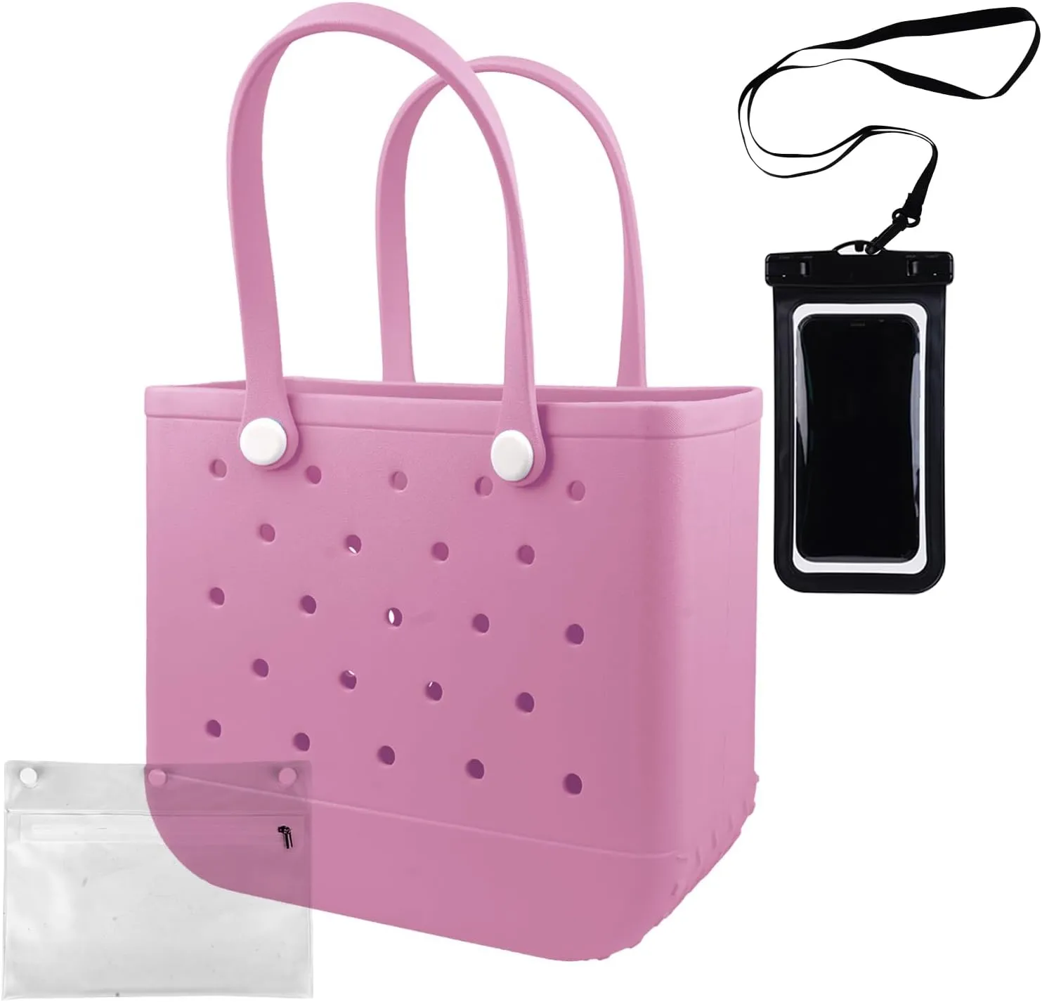 Rubber Beach Tote Bag - Waterproof Washable Durable Open Purses with Zipper Pocket and Phone Pouch for Pool Boat