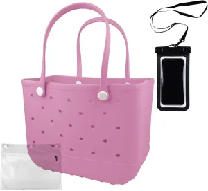 Rubber Beach Tote Bag - Waterproof Washable Durable Open Purses with Zipper Pocket and Phone Pouch for Pool Boat