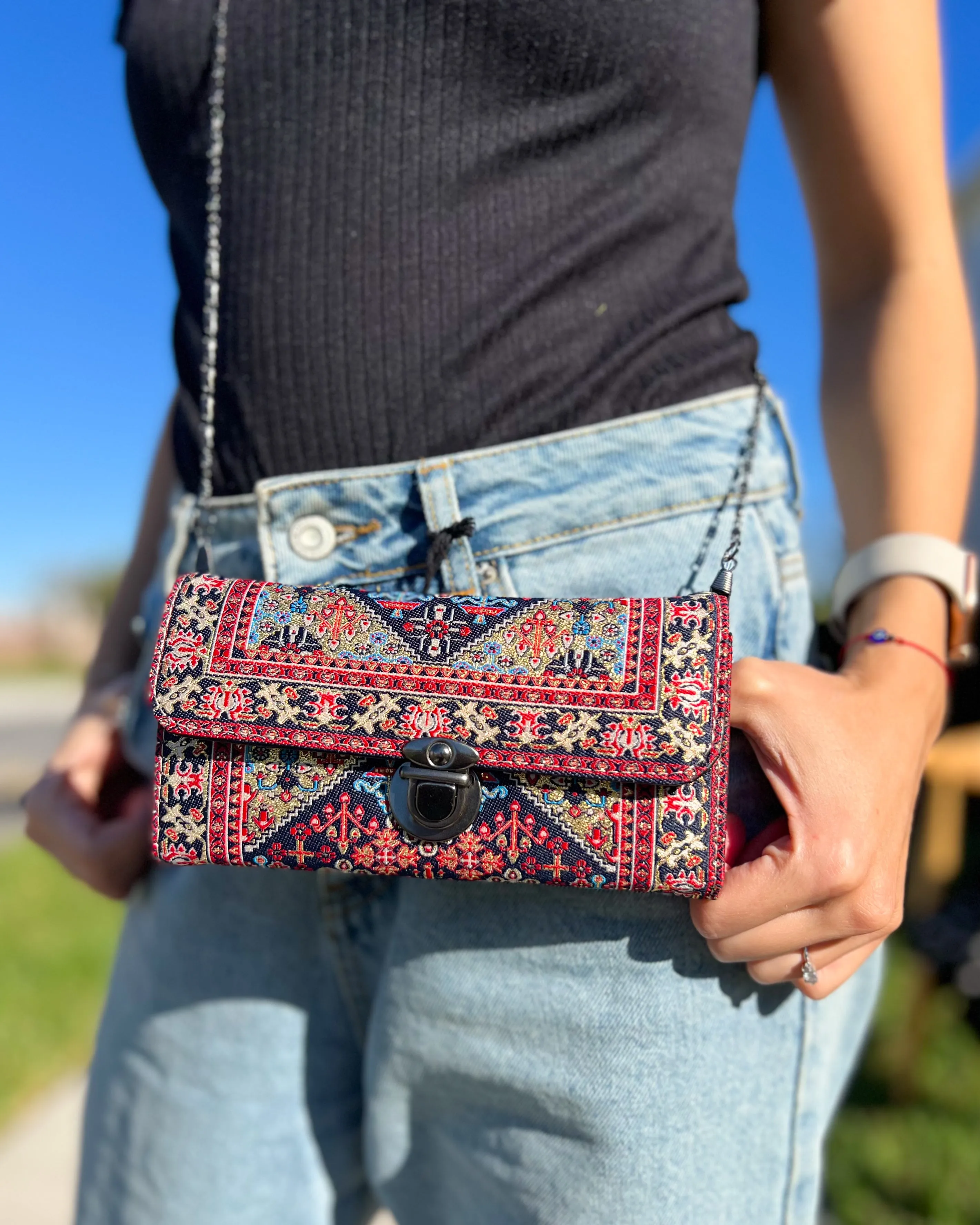 Rug Design Crossbody Bag, Small and Boho Shoulder Bag