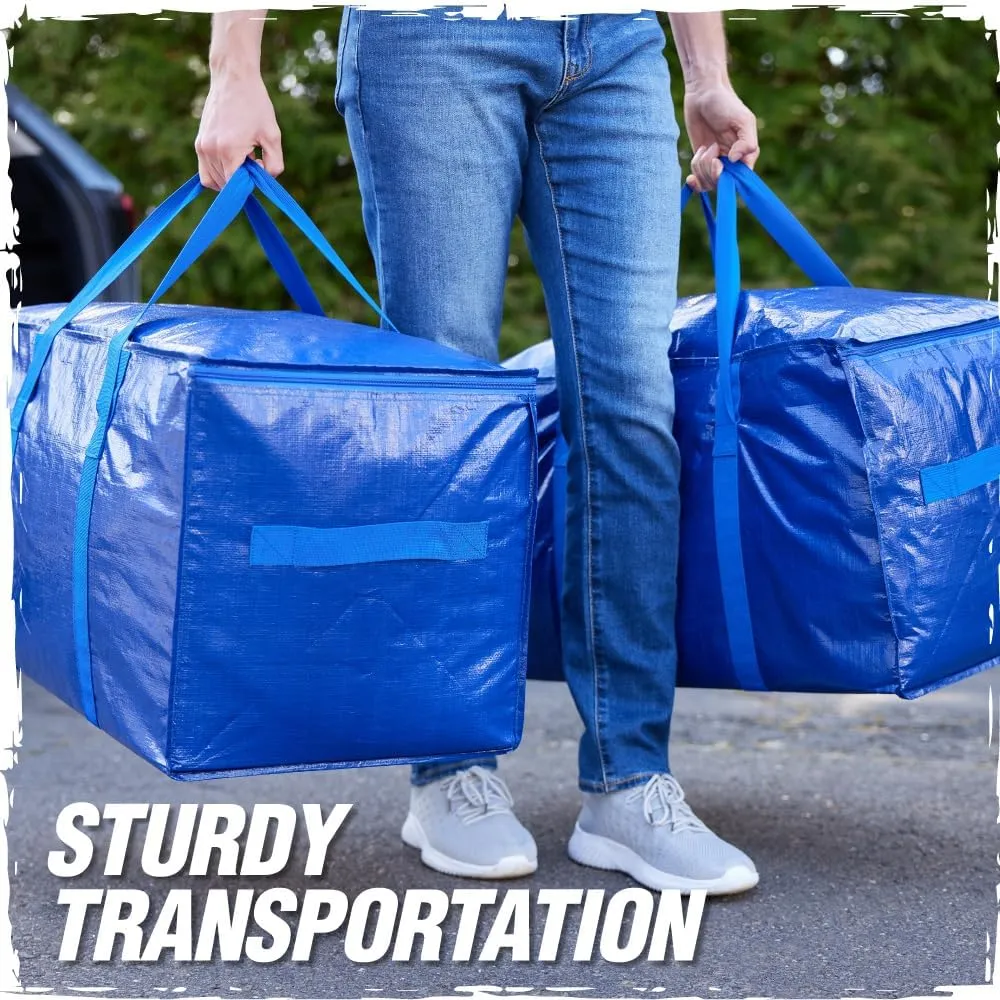 RUGGED RHINO Heavy Duty Extra Large Moving Bags, 50lb Capacity Tote, Durable Water and Puncture Resistant Winter Clothes Storage Totes for Moving, Strong Carry Handles and Zippers, 2 Pack Translucent