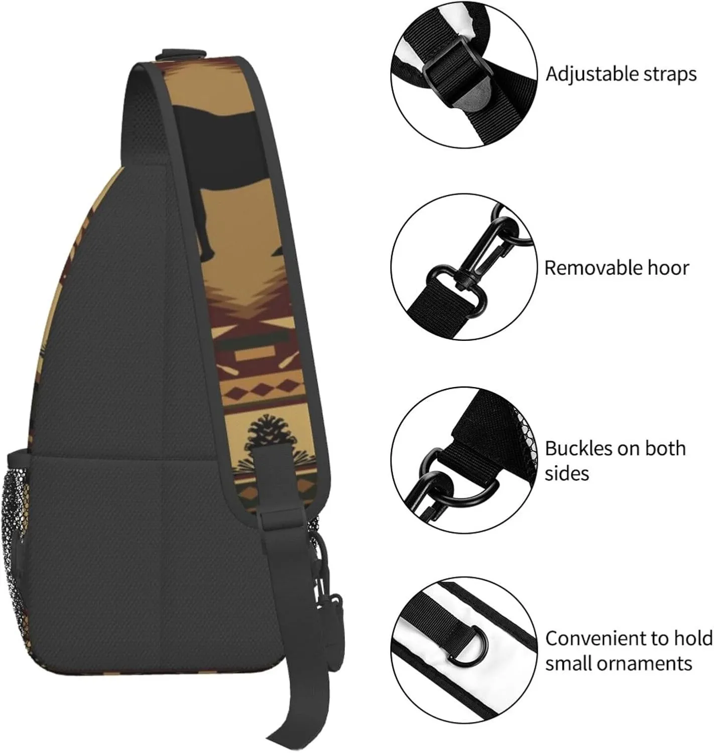 Rustic Lodge Bear Moose Deer Men'S Crossbody Bag Travel Hiking Shoulder Backpack Chest Bag