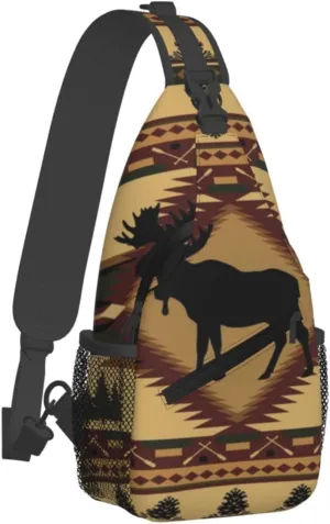 Rustic Lodge Bear Moose Deer Men'S Crossbody Bag Travel Hiking Shoulder Backpack Chest Bag