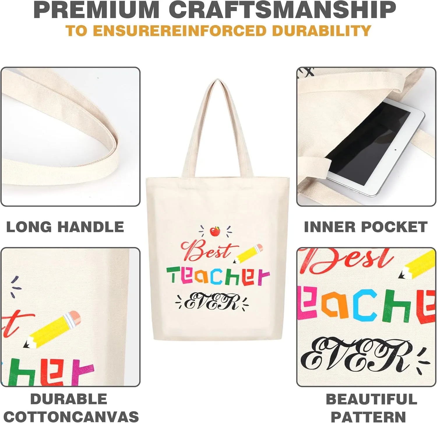 SAIWEILAI ONLINE 8 Pieces Teacher Canvas Totes Bag Teacher Appreciation Gifts Teacher of the Year Appreciation Gifts
