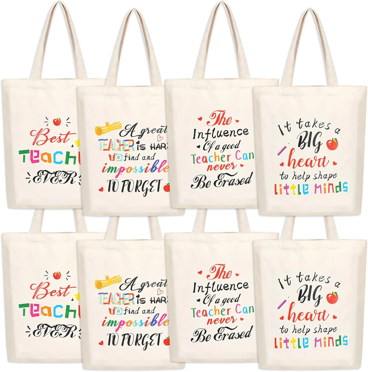 SAIWEILAI ONLINE 8 Pieces Teacher Canvas Totes Bag Teacher Appreciation Gifts Teacher of the Year Appreciation Gifts