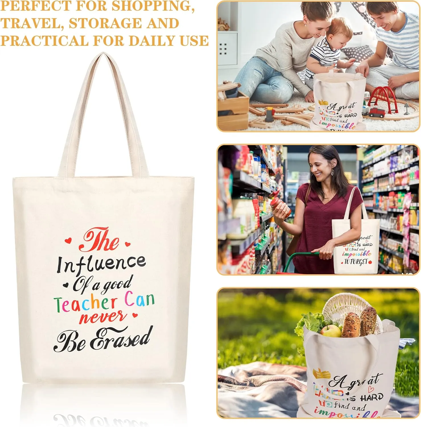 SAIWEILAI ONLINE 8 Pieces Teacher Canvas Totes Bag Teacher Appreciation Gifts Teacher of the Year Appreciation Gifts