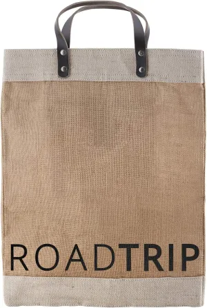 Santa Barbara Design Studio Road Trip Travel Tote, Boho Reusable Grocery Bag with Leather Handle, Purse for Beach or Picnic, Burlap Gift Bags, 13 x 18 Inches