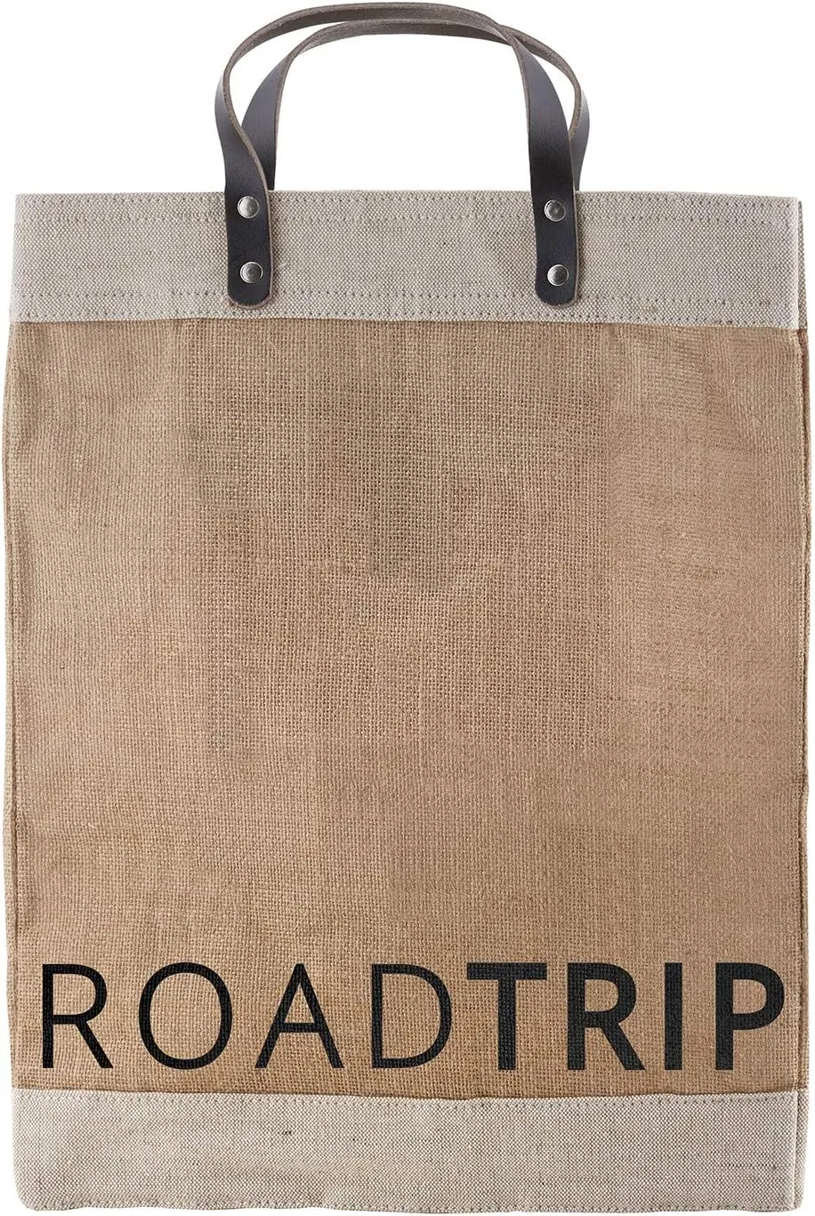 Santa Barbara Design Studio Road Trip Travel Tote, Boho Reusable Grocery Bag with Leather Handle, Purse for Beach or Picnic, Burlap Gift Bags, 13 x 18 Inches