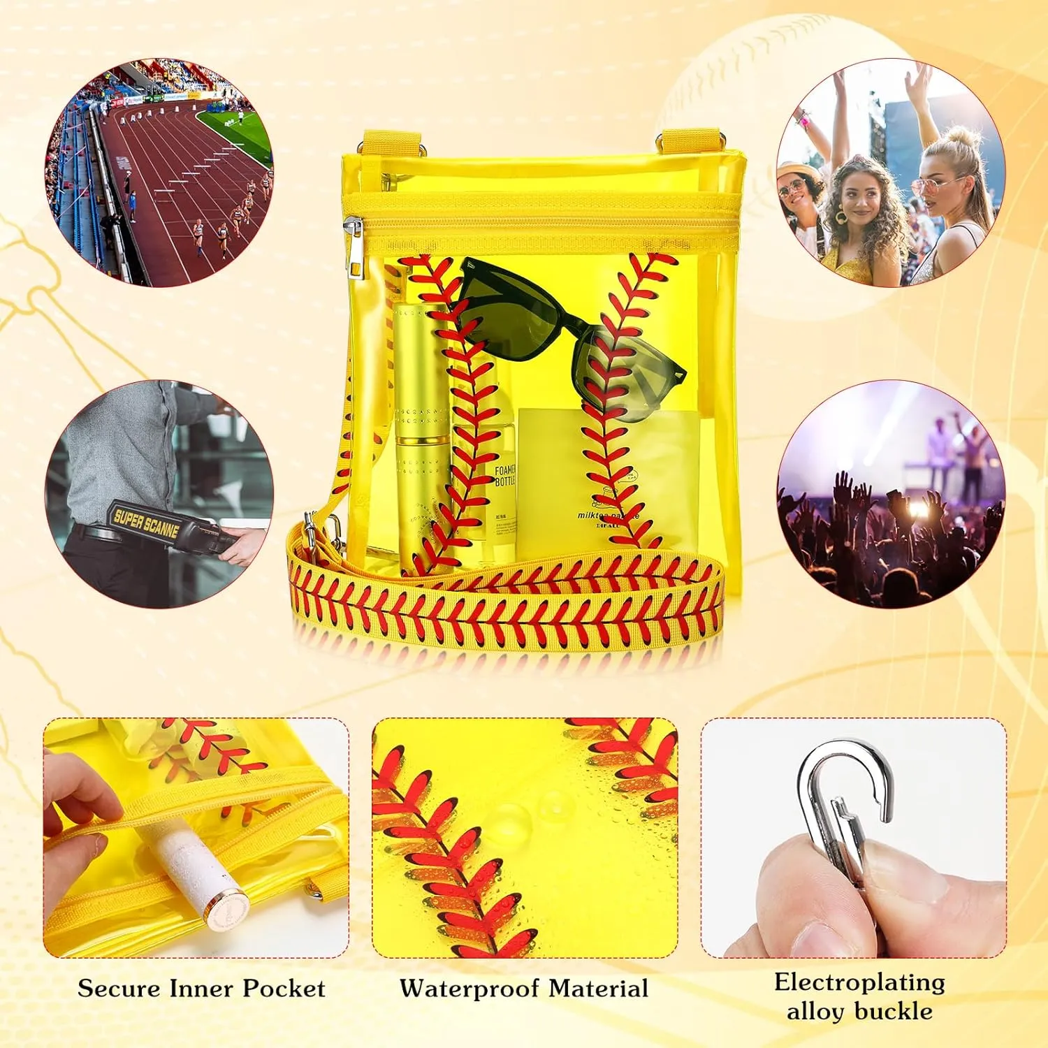 Sanwuta Clear Stadium Approved Crossbody Purse Bag with Adjustable Shoulder Strap Transparent Purse Handbags for Sporting