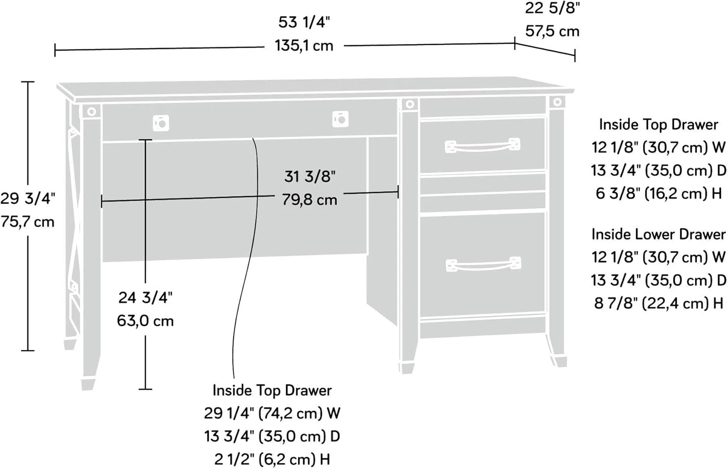 Sauder Carson Forge Vintage Rustic Computer Desk for Home Office with Drawers, in Washington Cherry
