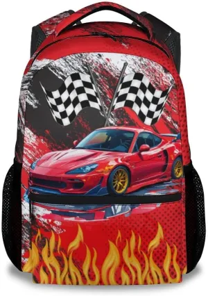 School Backpack for Kids, 17 Inch Fashion Car Backpacks for Boys Girls, Red Lightweight Bookbag for Elementary
