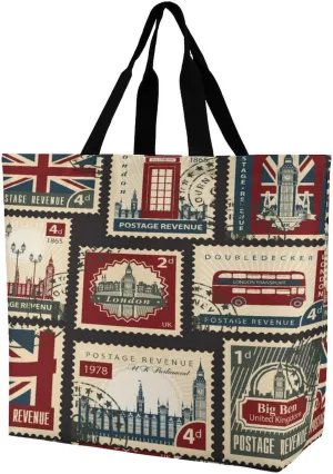 Seamless Pattern with Postage Stamps Theme Large Totes Bag Women's Casual Purses Work Handbags Shopping Bag