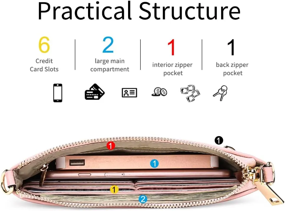 SENDEFN Leather Wristlet Clutch Small Women Crossbody Shoulder Bag Wallet Purses RIFD Card Slots