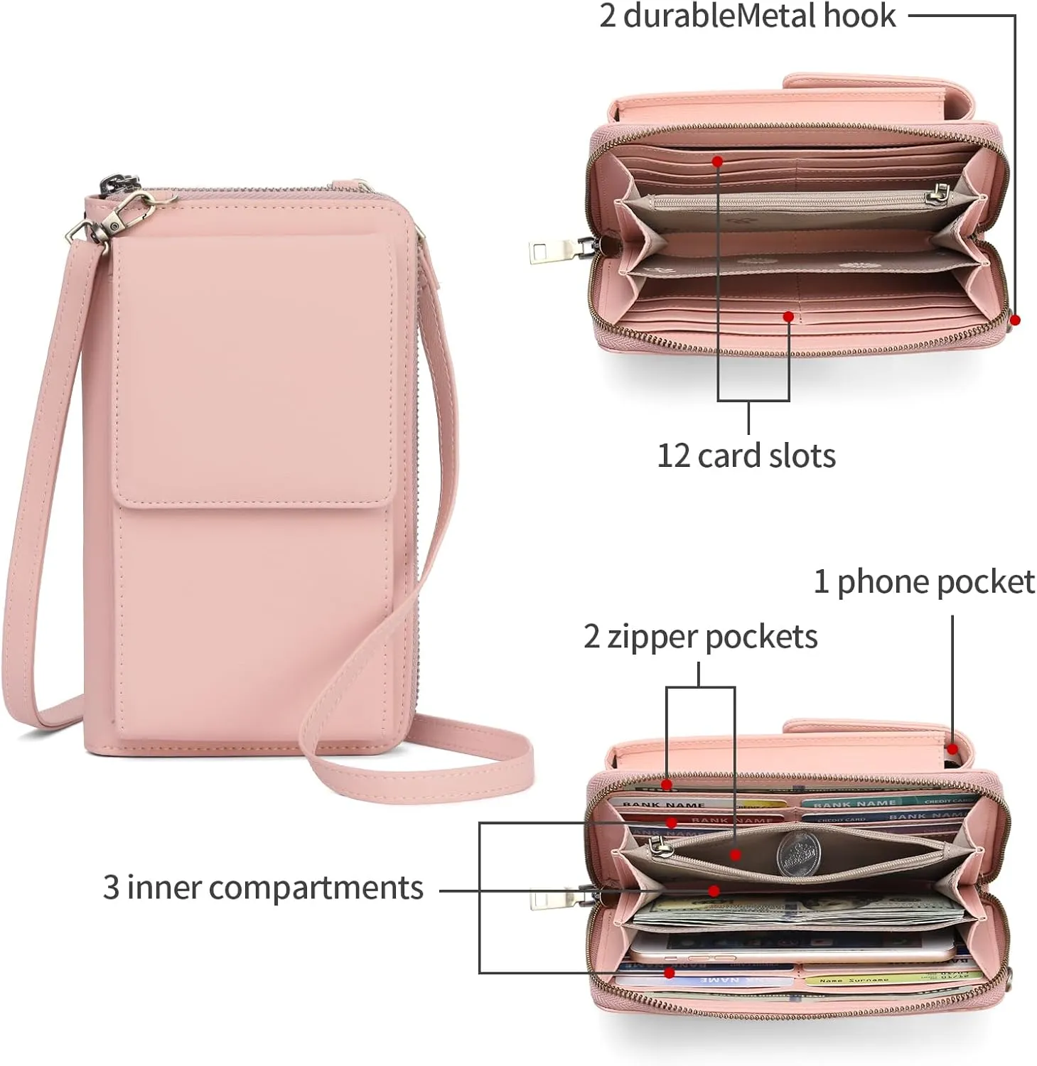SENDEFN Small Crossbody Cell Phone Purse for Women Leather Cellphone Bags Wallet Purses with Multi Card Slots