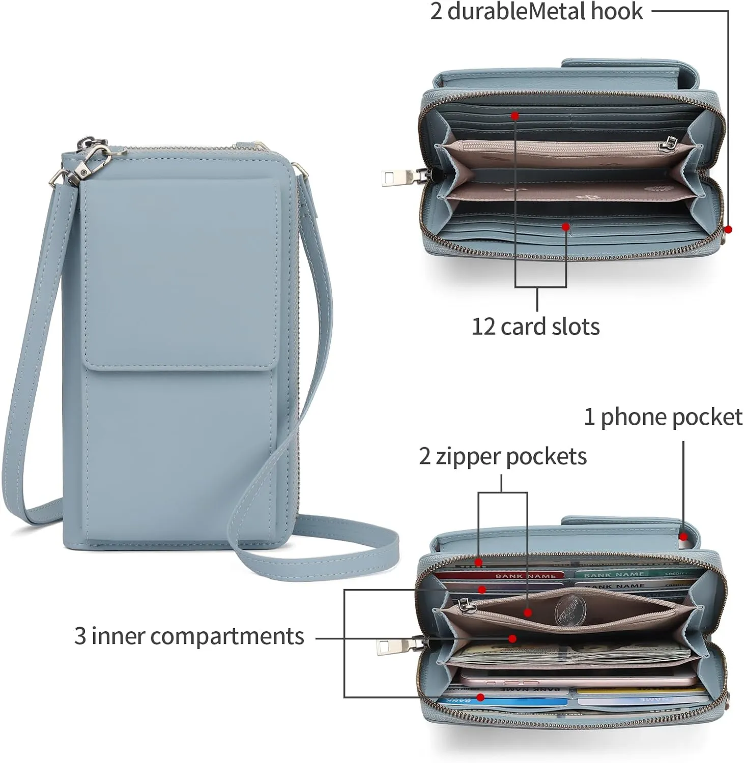 SENDEFN Small Crossbody Cell Phone Purse for Women Leather Cellphone Bags Wallet Purses with Multi Card Slots