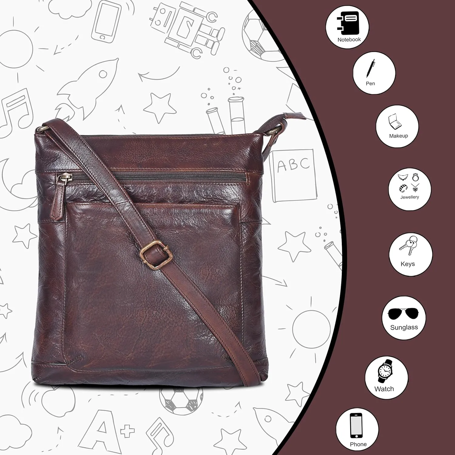 SERGA Real Vintage Leather Crossbody Sling Bag For Women & Girls
