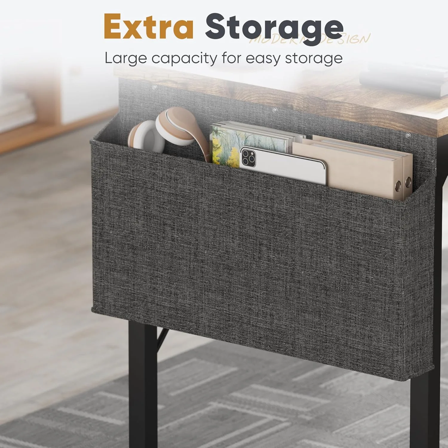 Shahoo Computer Desk, 48 Inch Office Writing Work Table, with Storage Bag and Hook, for Home, Study, Rustic Brown