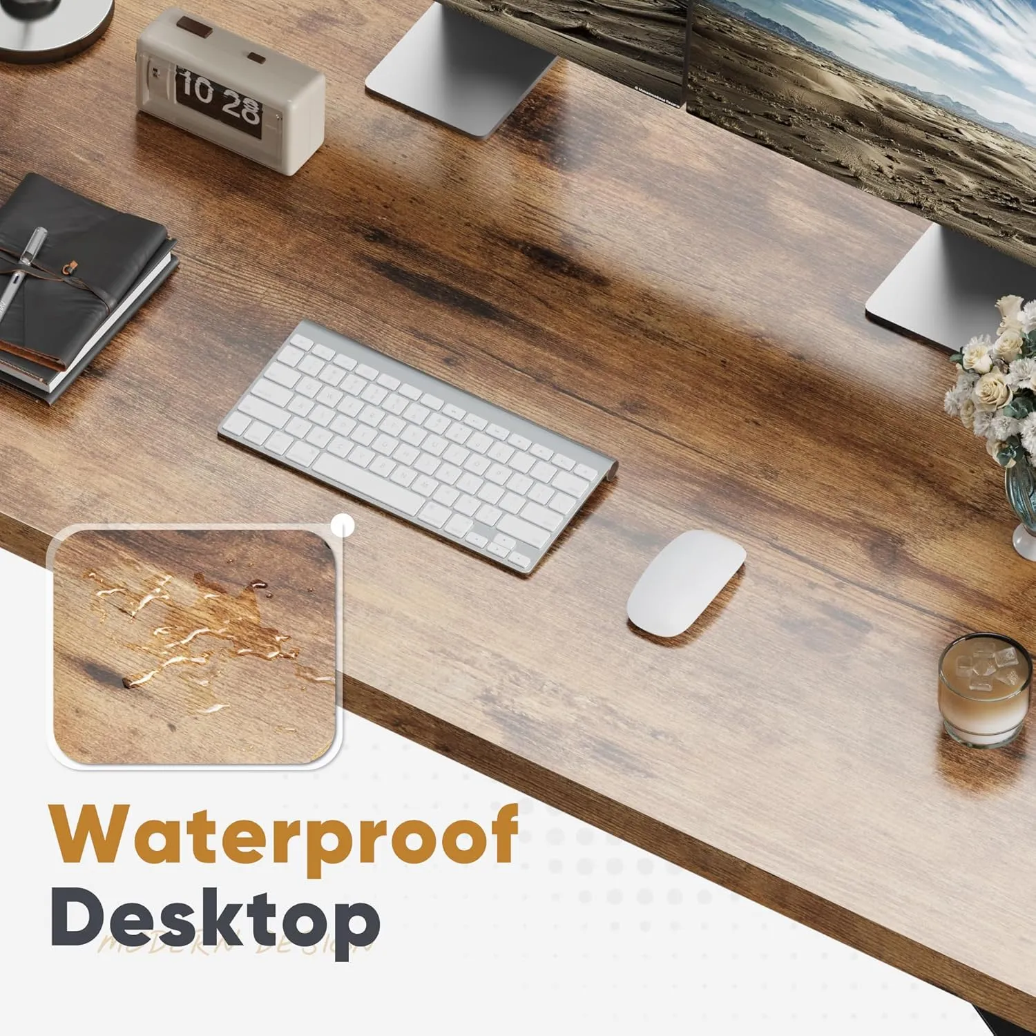 Shahoo Computer Desk, 48 Inch Office Writing Work Table, with Storage Bag and Hook, for Home, Study, Rustic Brown