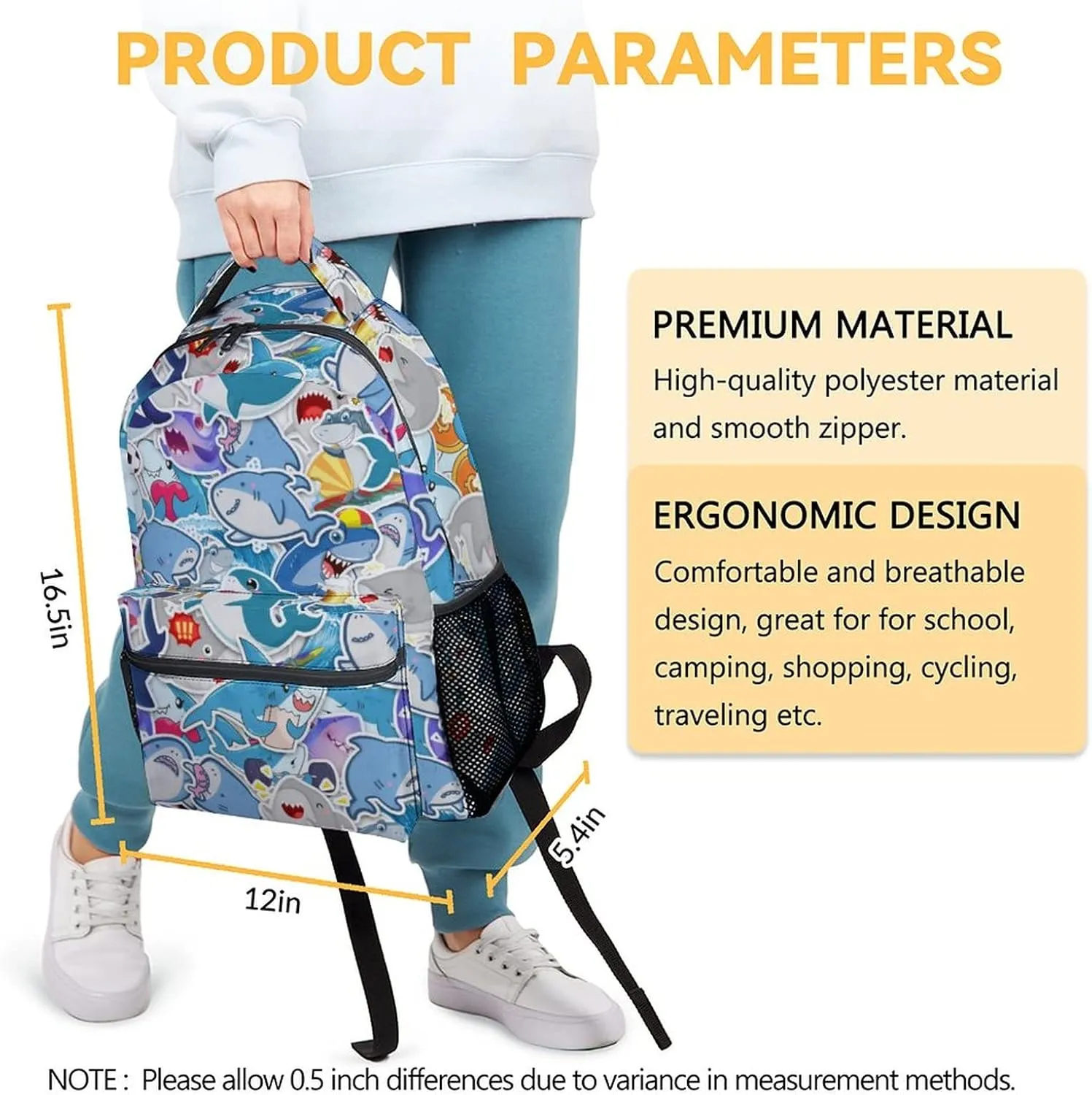 Shark Backpack for Girls Boys - 16 Inch Colorful Backpacks for School - Cute Lightweight Durable Bookbag for Kids