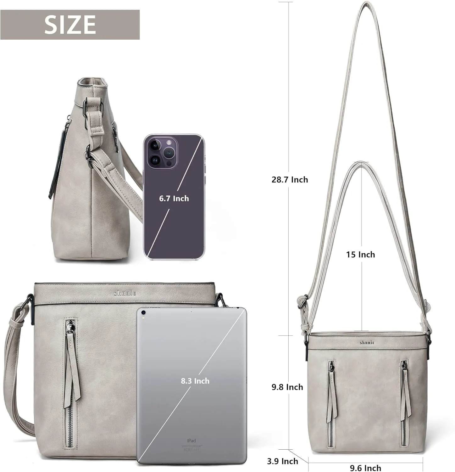 Shrrie Quilted Crossbody Bags for Women - Vegan Leather Crossbody Purses Triple Pocket Small Purses for Women Wide Strap