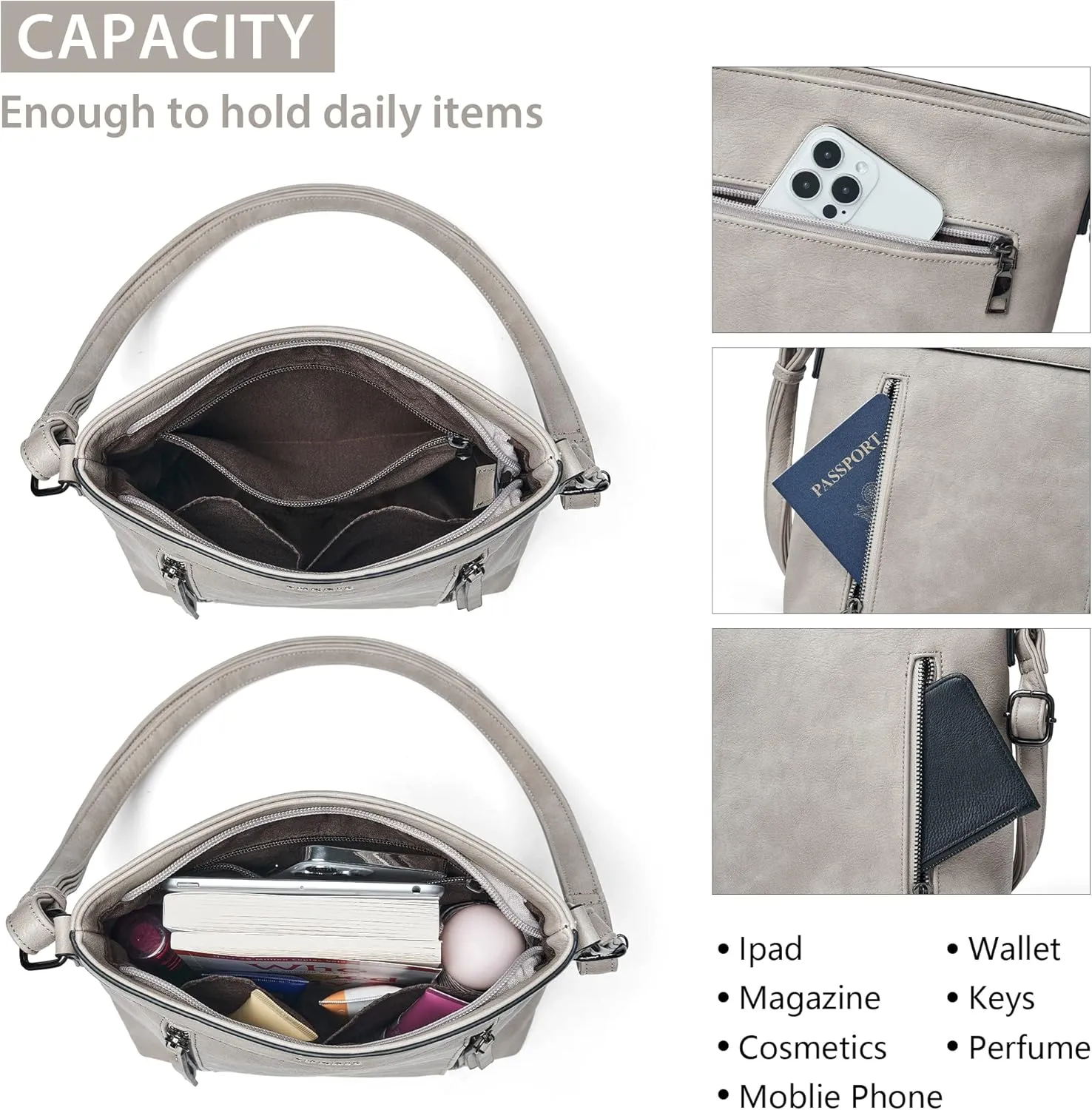 Shrrie Quilted Crossbody Bags for Women - Vegan Leather Crossbody Purses Triple Pocket Small Purses for Women Wide Strap