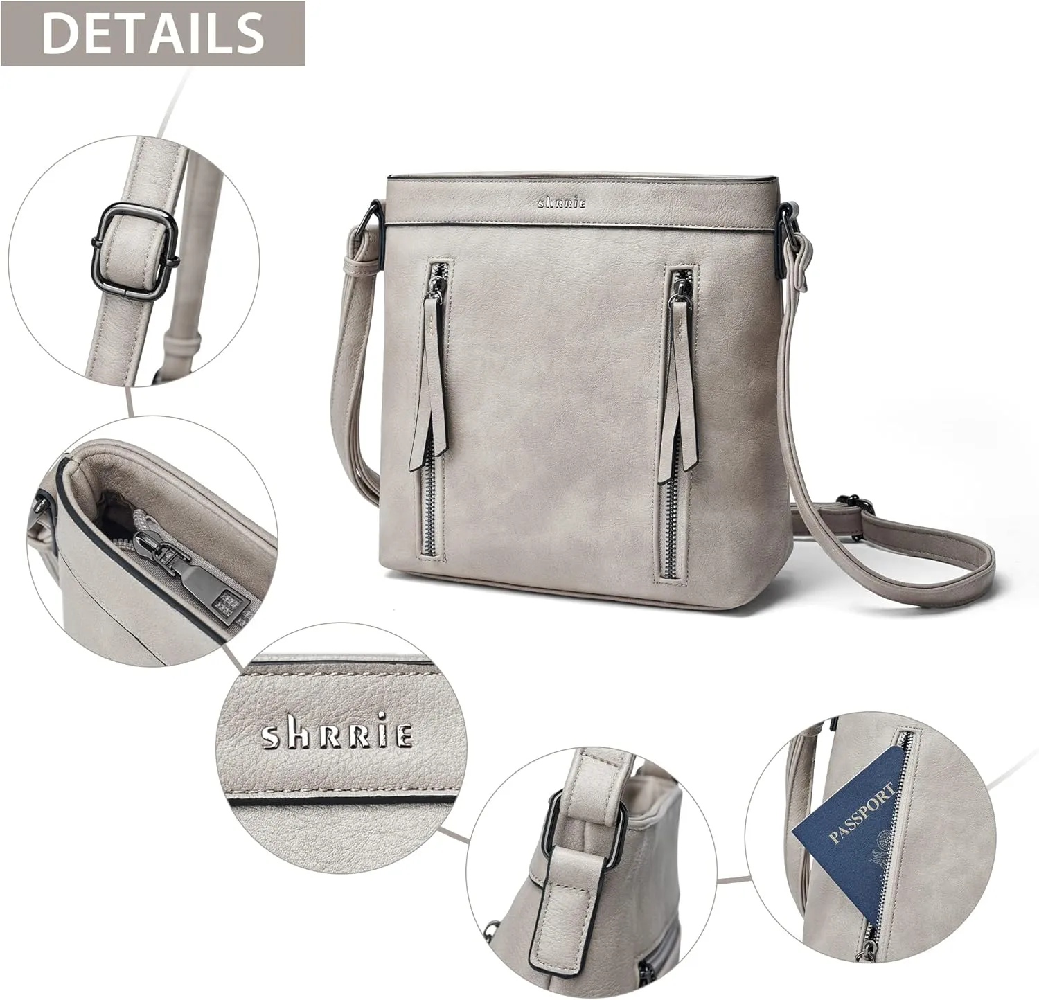 Shrrie Quilted Crossbody Bags for Women - Vegan Leather Crossbody Purses Triple Pocket Small Purses for Women Wide Strap
