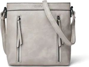 Shrrie Quilted Crossbody Bags for Women - Vegan Leather Crossbody Purses Triple Pocket Small Purses for Women Wide Strap