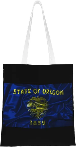 Silk Style Flag Of Oregon Tote Bag for Women Canvas Shopping Bags Reusable Large Capacity Casual Shoulder Handbags Grocery Bags DIY Gift Bags