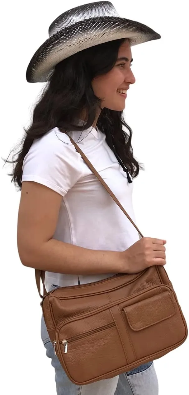 SILVERFEVER Medium Leather Handbag | Ladies Shoulder Bag | Organizer w Built in Wallet