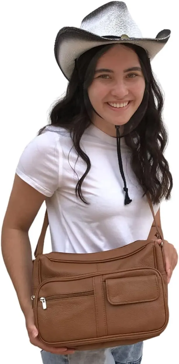 SILVERFEVER Medium Leather Handbag | Ladies Shoulder Bag | Organizer w Built in Wallet