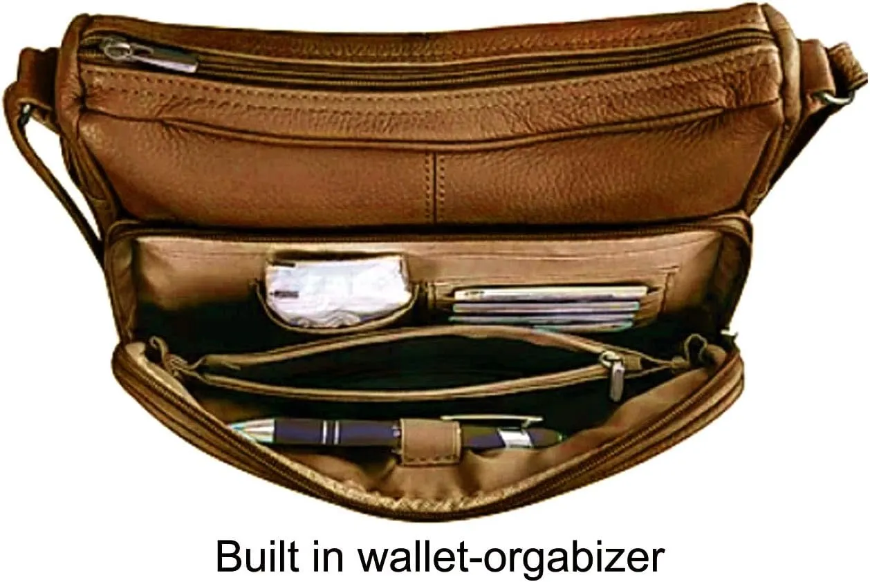 SILVERFEVER Medium Leather Handbag | Ladies Shoulder Bag | Organizer w Built in Wallet