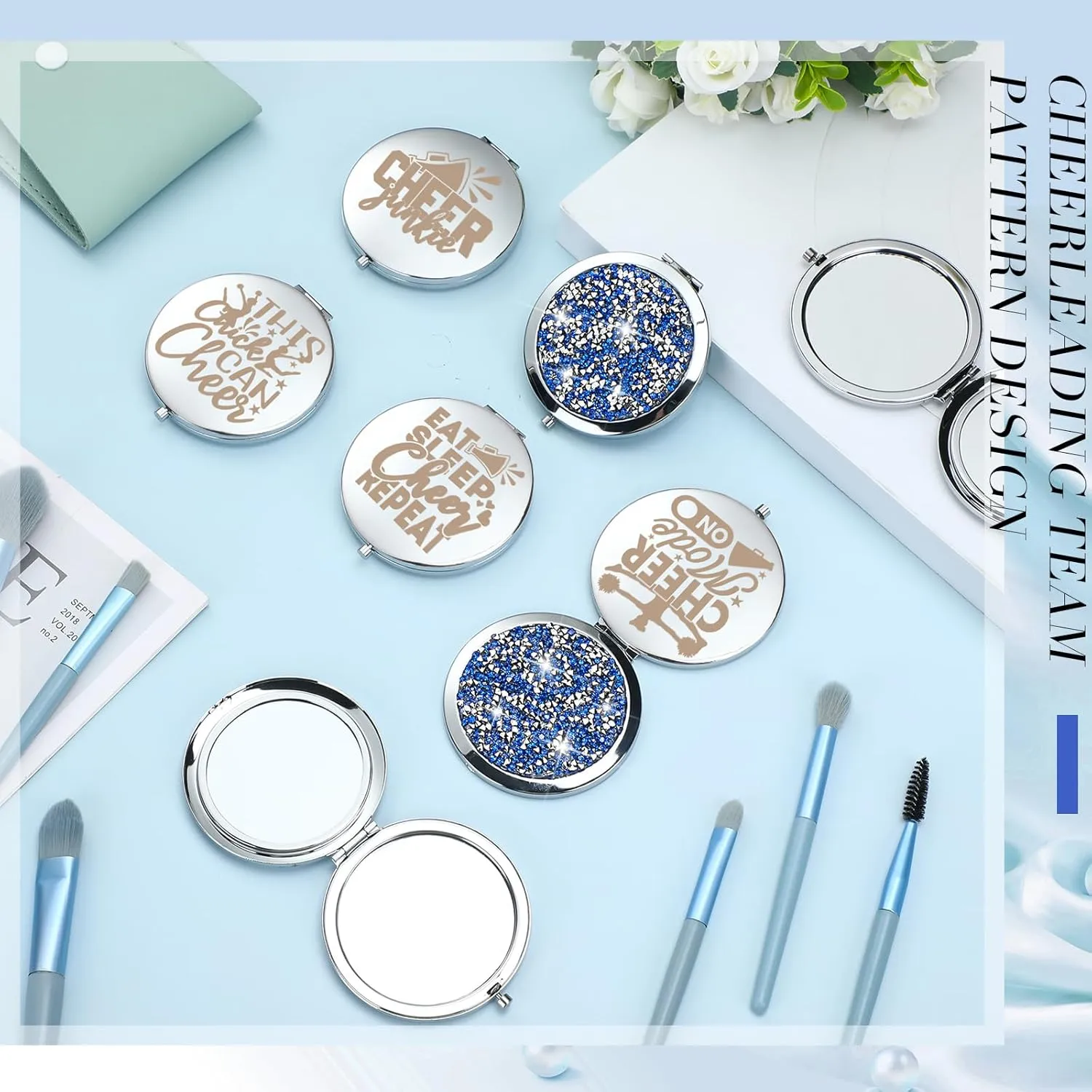 Sintuff 12 Pcs Cheer Gifts for Cheerleaders Compact Mirror Bulk for Cheer Team Coach Cheerleading Gifts Folding Pocket Cosmetic Purse Mirror Accessories(Silver)