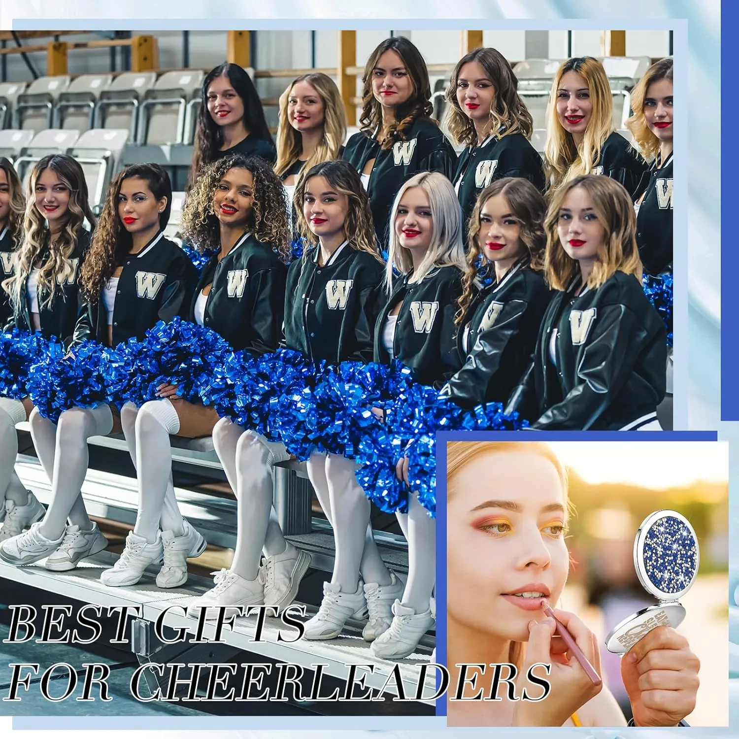 Sintuff 12 Pcs Cheer Gifts for Cheerleaders Compact Mirror Bulk for Cheer Team Coach Cheerleading Gifts Folding Pocket Cosmetic Purse Mirror Accessories(Silver)