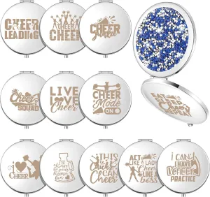 Sintuff 12 Pcs Cheer Gifts for Cheerleaders Compact Mirror Bulk for Cheer Team Coach Cheerleading Gifts Folding Pocket Cosmetic Purse Mirror Accessories(Silver)