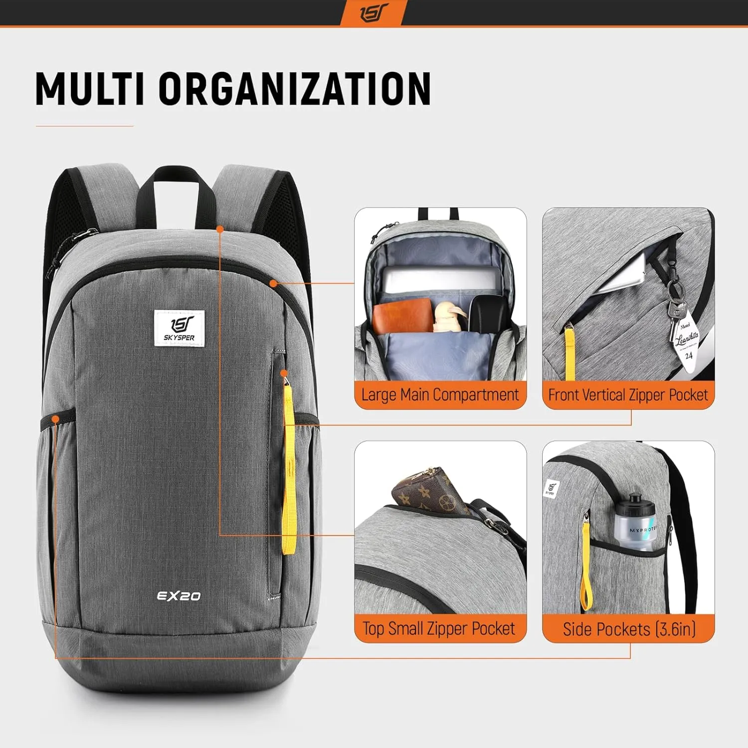 SKYSPER Small Backpack 20L Hiking Backpack Lightweight Travel Daypack for Women Men(Grey)