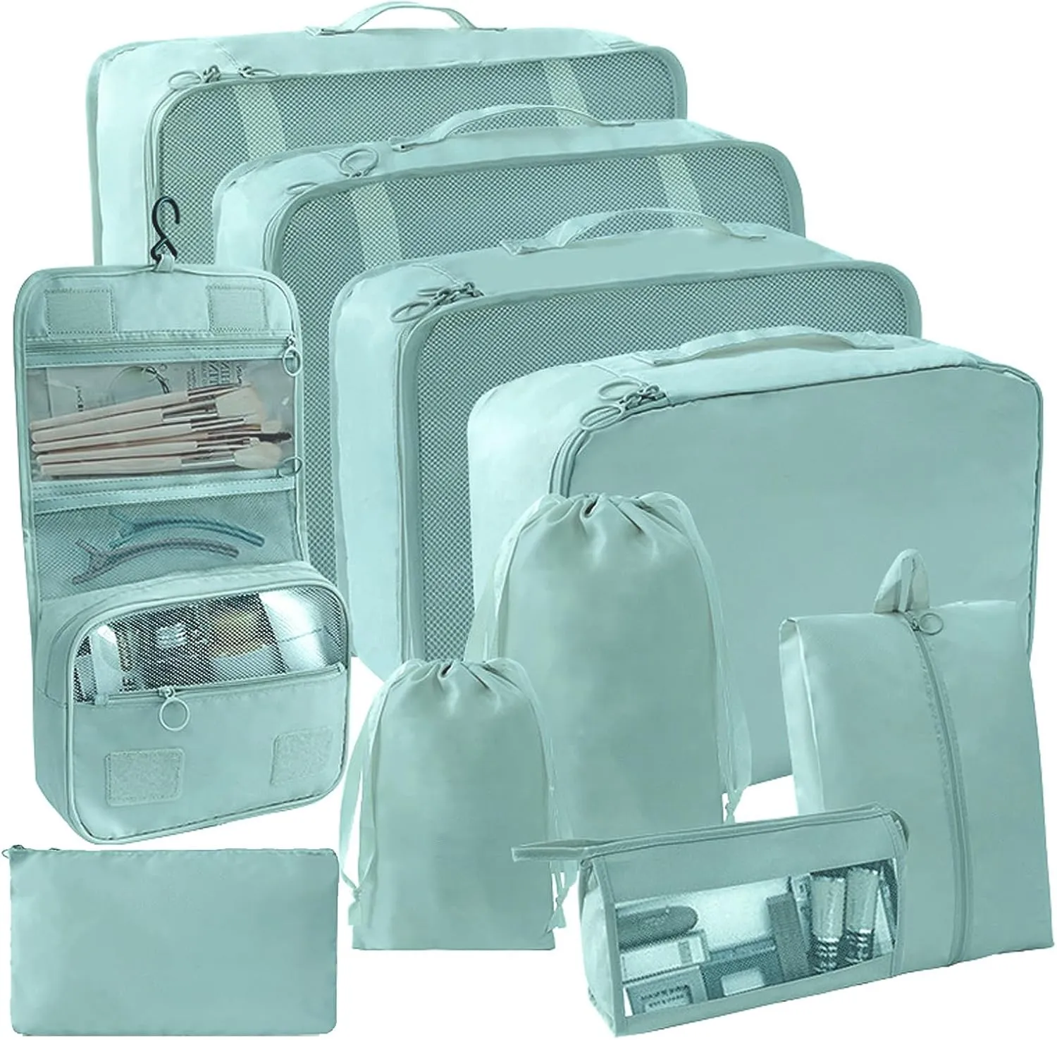 SLMT 10 Set Packing Cubes for Suitcases, Luggage Organizer Bags for Carry On, Travel Bags Organizer for Luggage, Must Have Travel Essentials for Women and Men (Cyan)